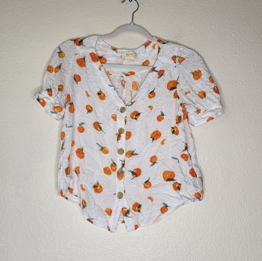 Anthropologie Maeve Hensley Peach Print Top 2 - Picture 3 of 7